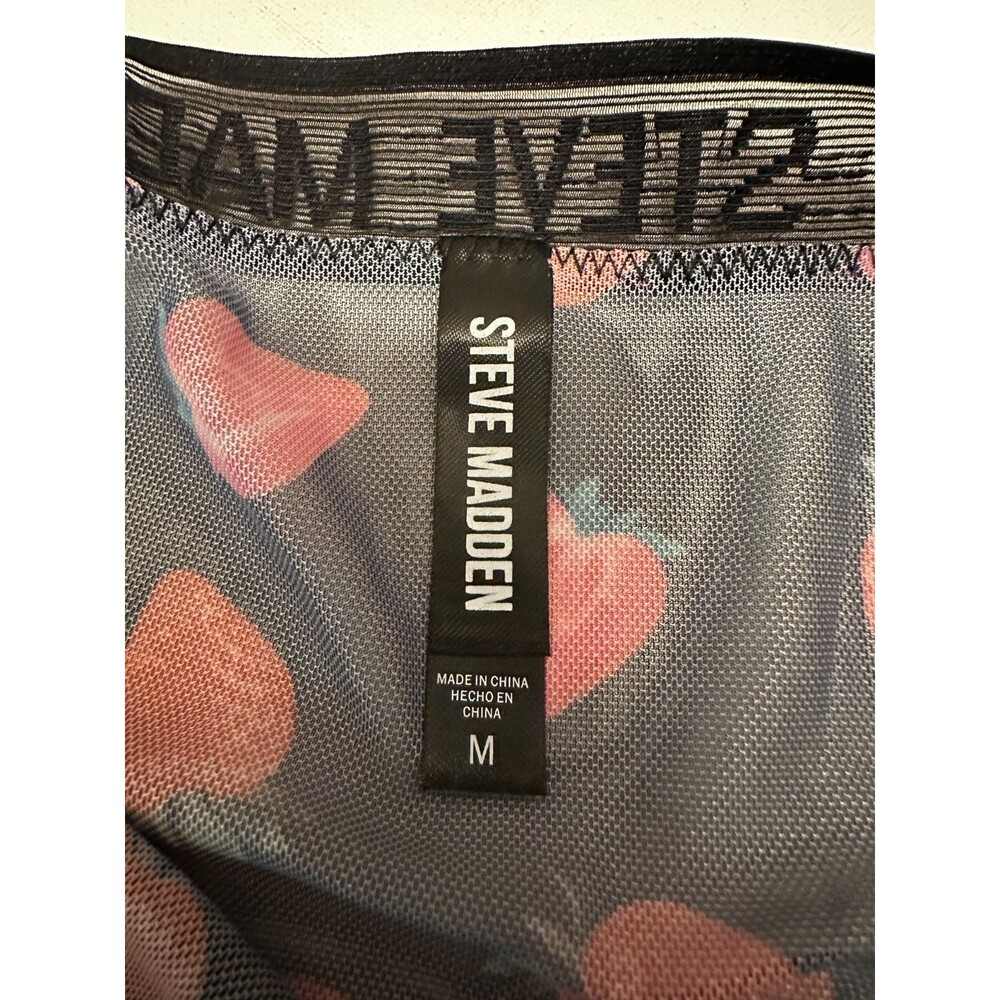 NWT Steve Madden Cami Pajama Top M Black‎ Lace Mesh Red Strawberry Sleeveless - Picture 7 of 9